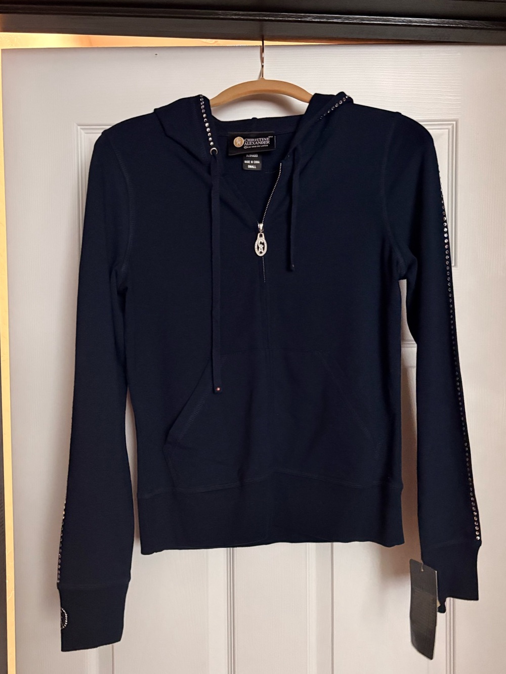Christine Alexander Navy Zip Hoodie with Swarovski Crystal Trim